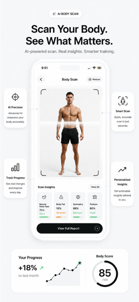 Fettlr Mobile App Body Scan Interface Screen Mockup